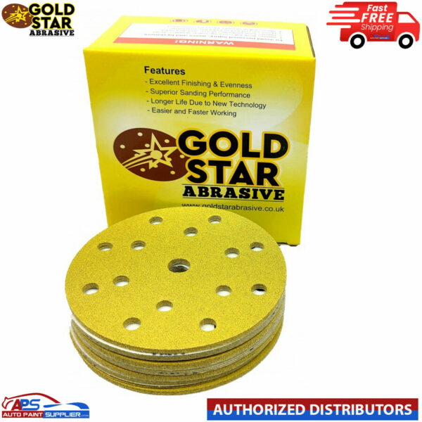 GOLDSTAR SANDING DISC 150MM X 15 HOLES YELLOW GRIT 40 TO 800 GSY