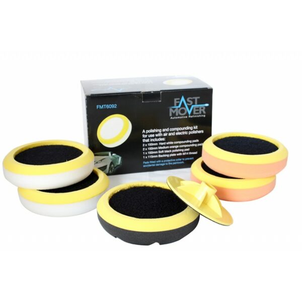 Fast Mover Compounding & Polishing Pad Kit With Protective Collars, 150mm, 6pcs FMT6092