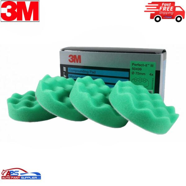 3M™ Perfect-It™ 50499 Foam Compounding Pad, Green, Convoluted, 75 mm, Box of 4 Model 50499