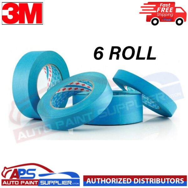 3M 3434 6 ROLL Blue MASKING TAPE 07895 Water & Solvent Resistant 18MM X 50M Model LED3604G
