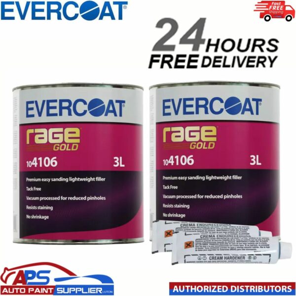2 X EVERCOAT RAGE GOLD 104106 RAGE GOLD POLYESTER BODY FILLER & BPO HARDENER 3LT Model: 104106