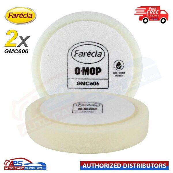 2X Farecla G Mop Head 6” 150mm White Compound Pad Hook&Loop GMC606 -Wet Use Foam Model: GMC606