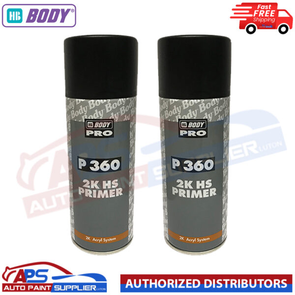 2x HB Body P360 2K HS Grey Primer Acrylic Car Filler Aerosol 400ml Model: 5100700001