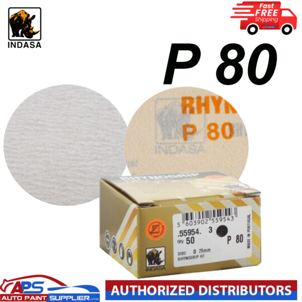 Indasa Rhynogrip HT Line 75mm 3" Sanding Discs P80 Box of 50 Grip System Model C55954