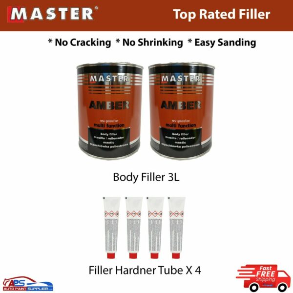 2 x MASTER AMBER BODY FILLER MULTI FUNCTIONAL CAR BODY FILLER BIG SMOOTH SAND 3L Model Deal1