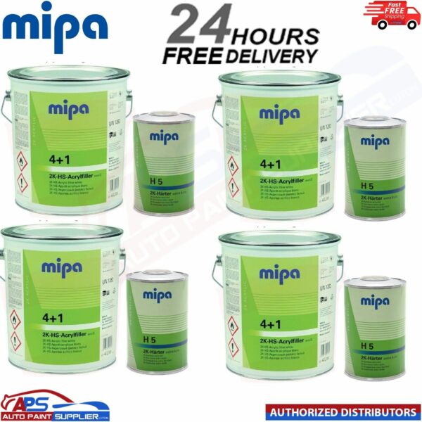 4x MIPA 4+1 2K HS ACRYFILLER HIGH BUILD PRIMER WHITE 4LTR WITH H5 1LTR 5LTR KIT Model: 237710000