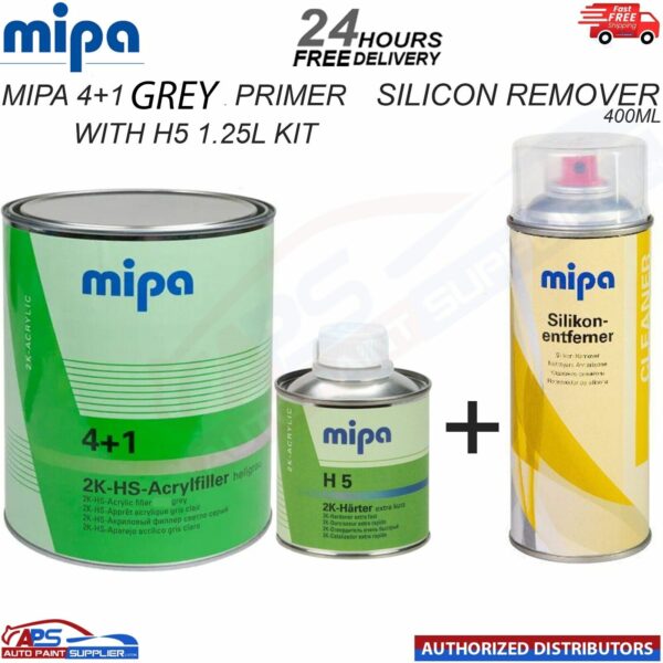 MIPA 4+1 Acrylfiller High Build Primer GREY WITH H5 1.25LTR KIT- SILICONE 400ML Model: 237710000