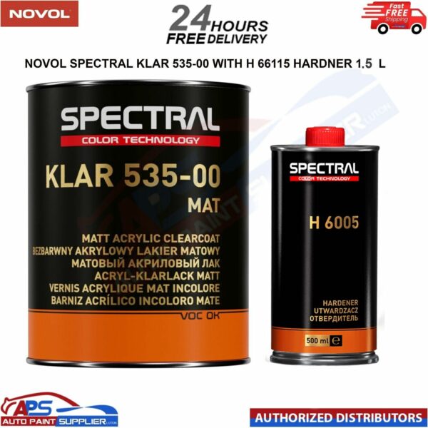 NOVOL SPECTRAL KLAR 535-00 MATT 2K CLEAR COAT WITH H 6115 HARDENER 1.5 LTR KIT Model: NOVOL SPECTRAL KLAR