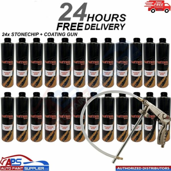 24X PANTHER COATING STONECHIP BLACK UNDERBODY - 1 LITRE + UNDERBODY COATING GUN Model: PANTHER COATING STONECHIP