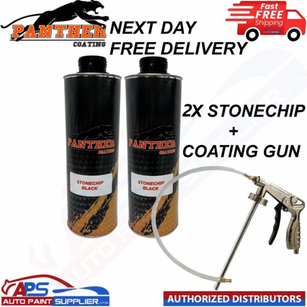 2X PANTHER COATING STONECHIP BLACK UNDERBODY - 1 LITRE + UNDERBODY COATING GUN Model: 2X PANTHER COATING