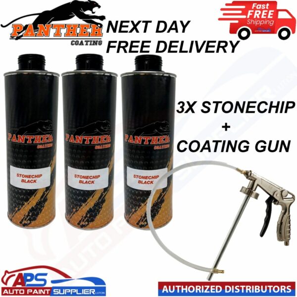 3X PANTHER COATING STONECHIP BLACK UNDERBODY - 1 LITRE + UNDERBODY COATING GUN Model: 3X PANTHER COATING