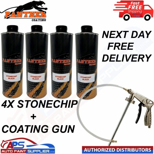4X PANTHER COATING STONECHIP BLACK UNDERBODY - 1 LITRE + UNDERBODY COATING GUN Model: 4X PANTHER COATING