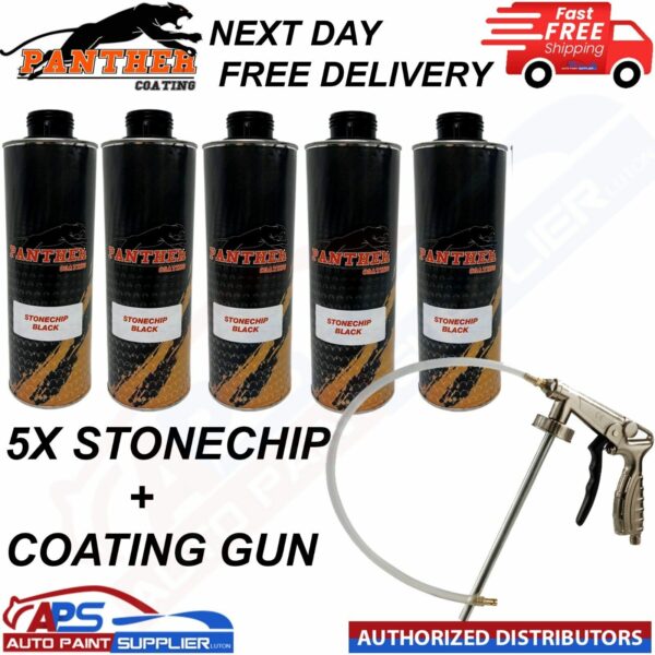 5X PANTHER COATING STONECHIP BLACK UNDERBODY - 1 LITRE + UNDERBODY COATING GUN Model: 5X PANTHER COATING