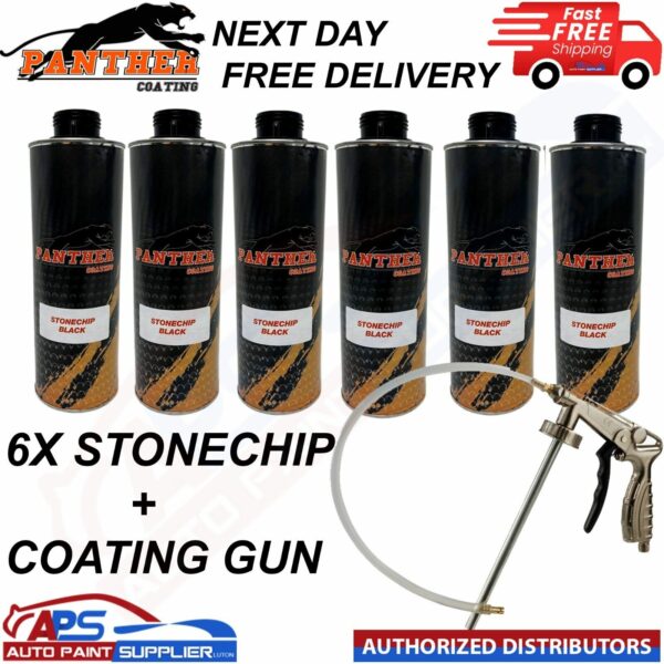 6X PANTHER COATING STONECHIP BLACK UNDERBODY - 1 LITRE + UNDERBODY COATING GUN Model: 6X PANTHER COATING