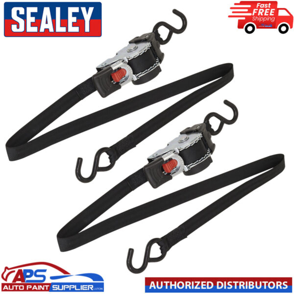 2X Auto Retract Ratchet Tie Down Strap Sealey ATD25301 25mm x 3 Metre + Hooks Model ATD25301