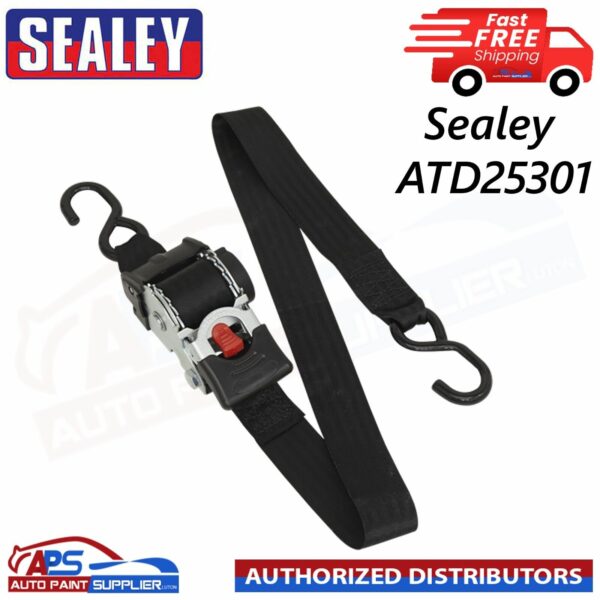 Sealey ATD25301 Auto Retract Ratchet Tie Down Strap 25mm x 3M Safety Strap Model: ATD25301