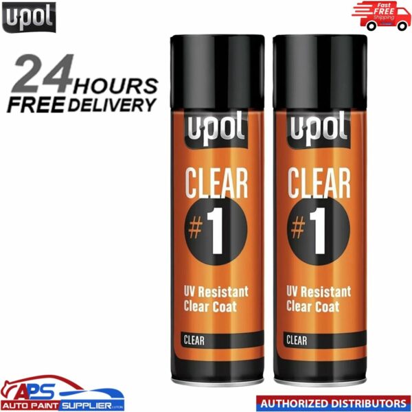 2x UPOL CLEAR#1 1k Clear Lacquer Clearcoat Aerosol 450ml U-POL UV Resistant Model: CLEAR/AL