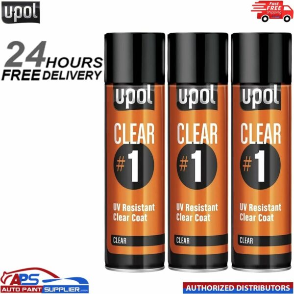 3x UPOL CLEAR#1 1k Clear Lacquer Clearcoat Aerosol 450ml U-POL UV Resistant Model: CLEAR/AL