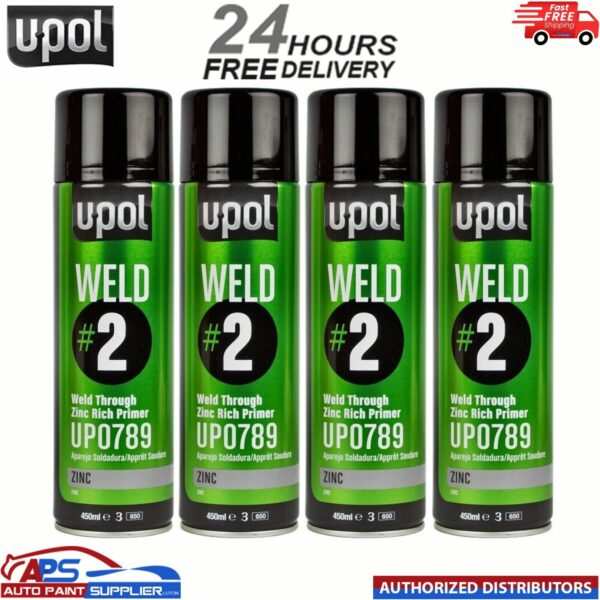 4 X U-POL WELD 2 ZINC WELD THROUGH PRIMER AEROSOLS - UPOL 450ML Model: WELD/AL