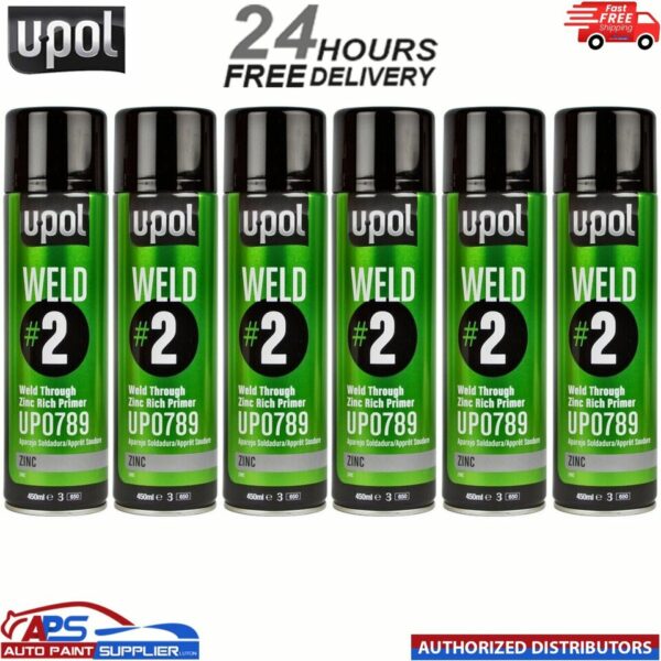 6 x UPOL WELD#2 Weld Through Zinc Rich Aerosol 450ml U-POL Model: WELD/AL