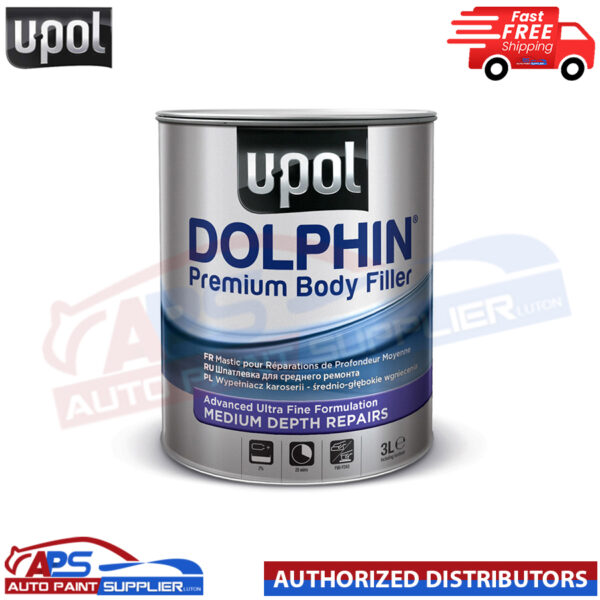 U-POL DOLPHIN PREMIUM BODY FILLER ADVANCE ULTRA FINE MEDIUM DEPTH REPAIRS 3 LTR Model: DOLBF/M