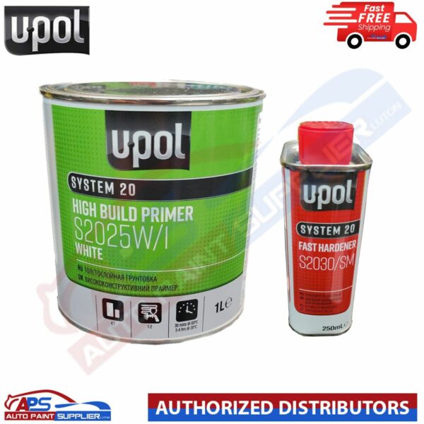 UPOL HIGH BUILD PRIMER S2025W/1 WHITE 1L - WITH S2030/SM FAST HARDENER 1.25L KIT Model S2025+S2030
