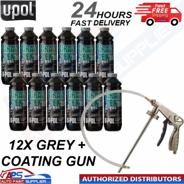 12X U-POL GRAVITEX PLUS HS STONE CHIP COATING 1L GREY WITH GUN - FAST DELIVERY Model: GRA/GG1