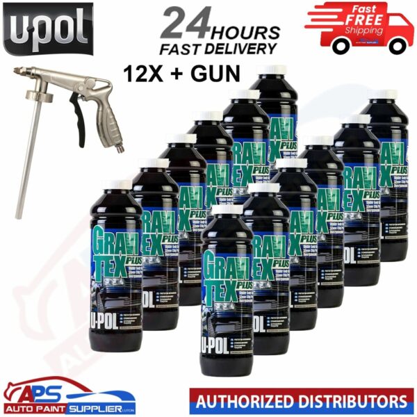 12X U-POL GRAVITEX PLUS HS STONE CHIP COATING 1L WHITE WITH GUN - FAST DELIVERY Model: GRA/BW1