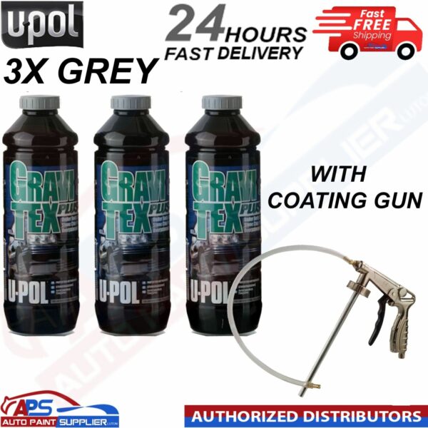 3 X U-POL GRAVITEX PLUS HS STONE CHIP COATING 1L GREY WITH - GUN FAST DELIVERY Model: GRA/GG1