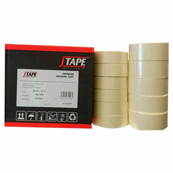 JTAPE PREMIUM MASKING TAPE ROLL 18/24/36/48mm PACK OF 12/9/6/5 Model 1180.3650