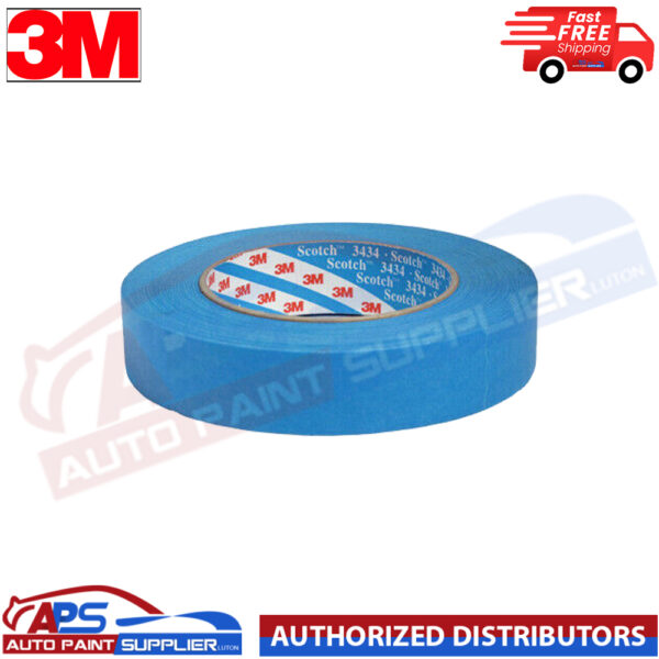 3M 3434 QTY ROLL Blue MASKING TAPE 07895 Water & Solvent Resistant 18MM X 50M Model: 3434