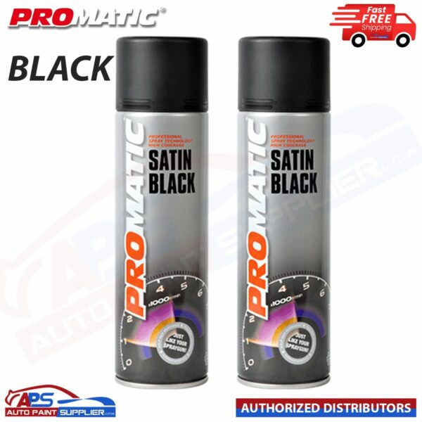 2x PROMATIC SATIN BLACK AEROSOL SB500 500ML - TRADE SPRAY TOPCOAT Model: SB505