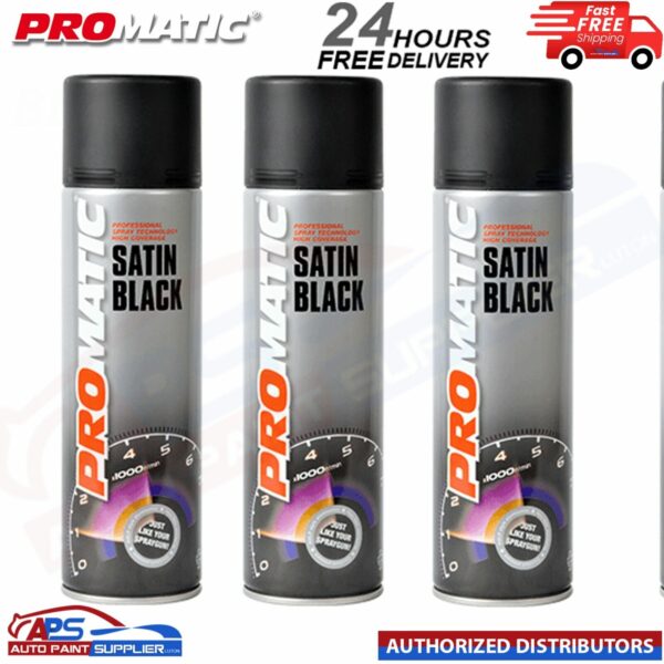 3x PROMATIC SATIN BLACK AEROSOL SB500 500ML - TRADE SPRAY Model: SB500