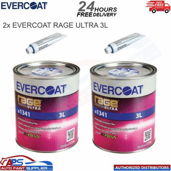2x EVERCOAT 101341 RAGE ULTRA BODY FILLER BEIGE WITH BPO HARDENER 3L Model: 101341