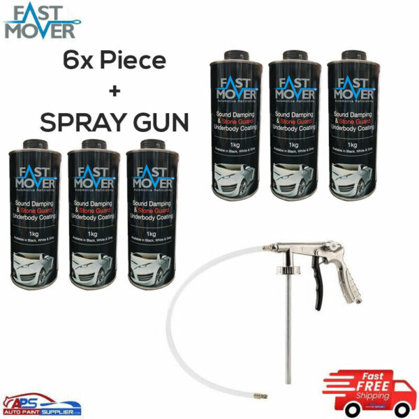 6X FMT5015 OVERPAINTABLE STONE GUARD / STONE CHIP / BLACK SCHULTZ 1KG+SPRAY GUN Model FMT5015