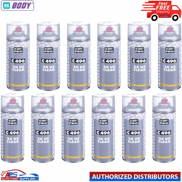 12x HB Body 496 2K HS CLEARCOAT 400ml Professional Clear Coat Lacquer aerosol Model 496