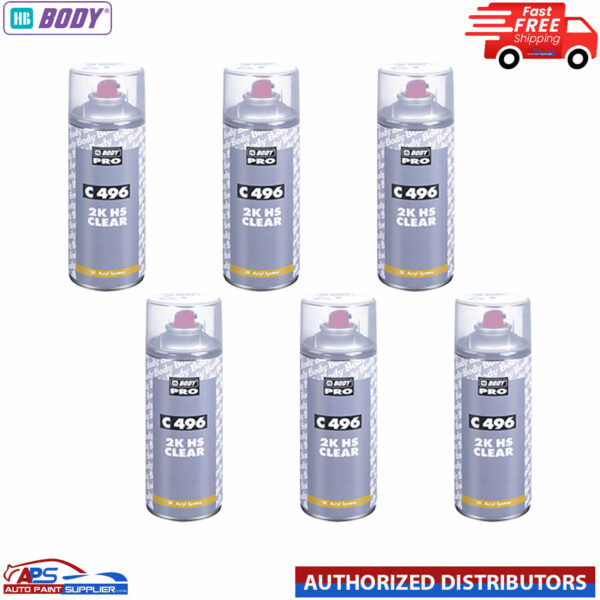 6x HB Body 496 2K HS CLEARCOAT Professional Clear Coat Lacquer aerosol 400ml Model 496