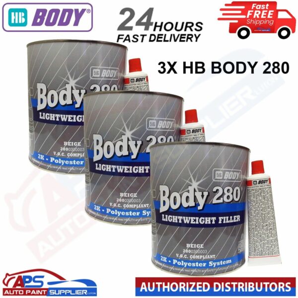 3 x HB Body 3 Litre Bodyfiller HB280 Beige Lightweight 2K - FAST DELIVERY Model: HB280X3