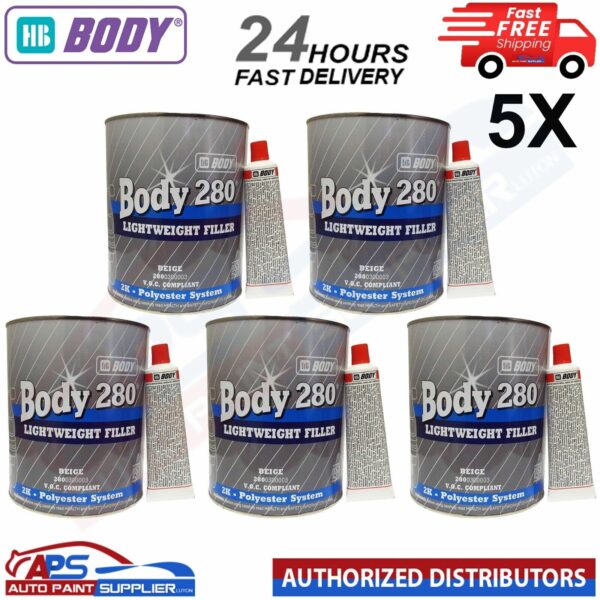 5 x HB Body 3 Litre Bodyfiller HB280 Beige Lightweight 2K - FAST DELIVERY Model: HB280X5