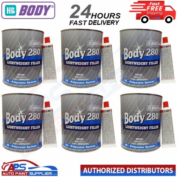 6 x HB Body 3 Litre Bodyfiller HB280 Beige Lightweight 2K - FAST DELIVERY Model: HB280X6
