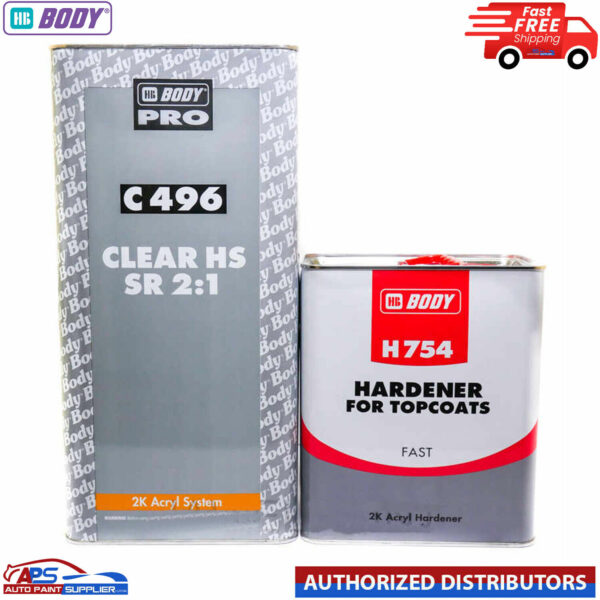 HB BODY 496 5L 2K HS CLEAR COAT LACQUER -2.5L 754 FAST HARDENER -7.5LTR KIT Model 496