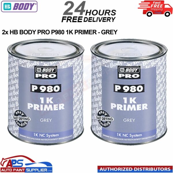 2x HB BODY PRO P980 1K PRIMER GREY 4L easy sanding FAST DRYING Model: P 980
