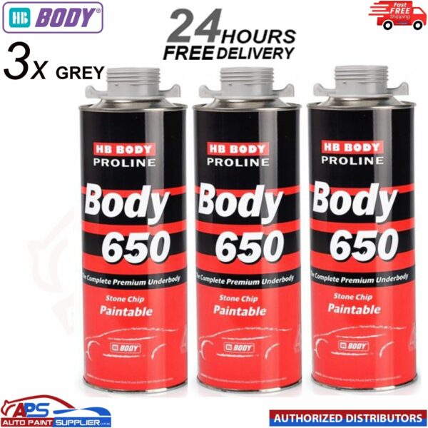3x HB BODY 650 STON CHIP GREY 1KG SCREW TOP CAN SERIES 6 - FAST DELIVERY Model: 6500010001