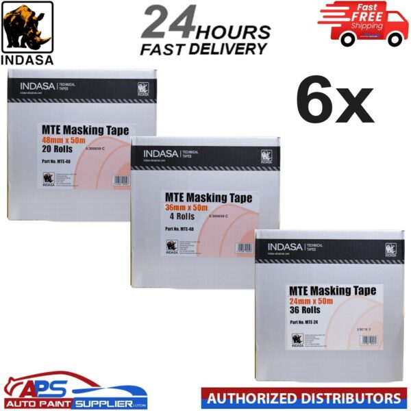 6 Boxes INDASA MTE MASKING TAPE ROLL 24/36/48mm BOX OF 36/24/20 Model: INDASA MTE MASKING