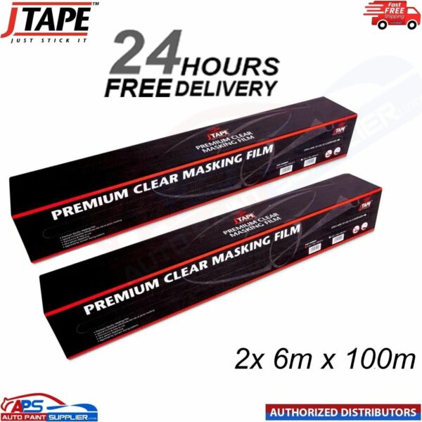 2x J TAPE MASKING FILM SHEETING PREMIUM PLASTIC CLEAR CAR ROLL 6M X 100M Model: 2x J TAPE PREMIUM