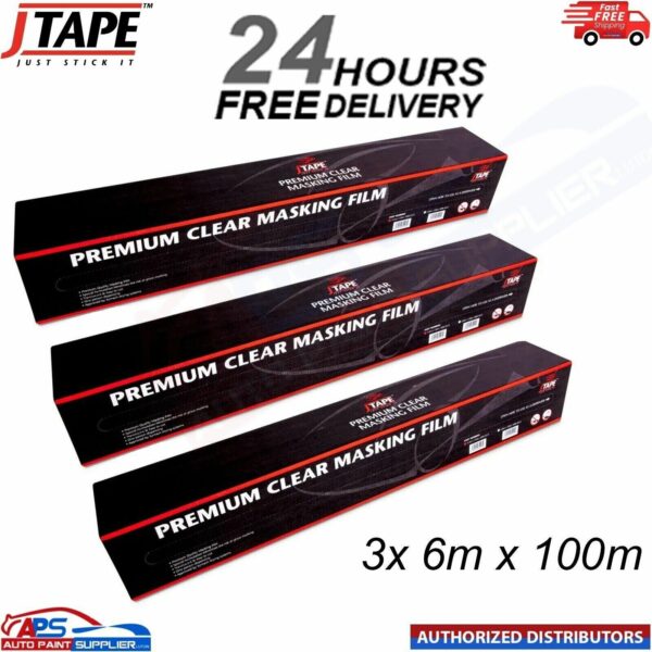 3x J TAPE MASKING FILM SHEETING PREMIUM PLASTIC CLEAR CAR ROLL 6M X 100M Model: 3x J TAPE PREMIUM
