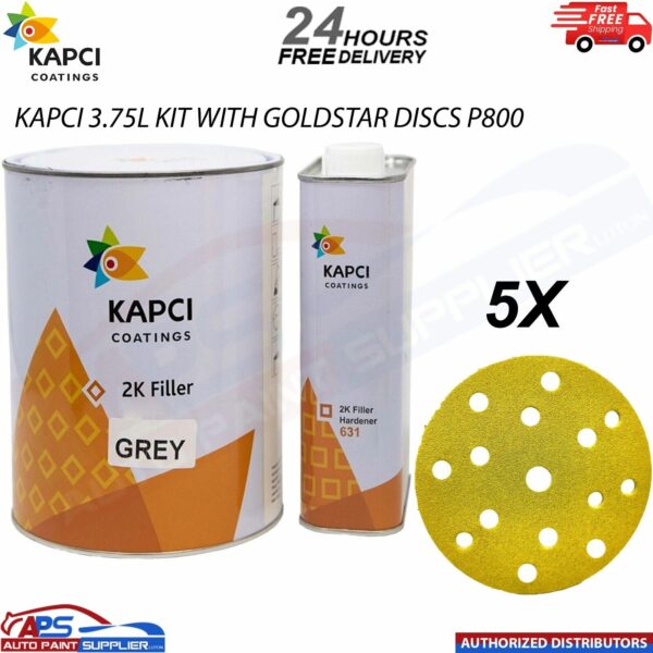 Kapci 3.75L 2K High Build Filler Primer Kit Grey With Gold Star Discs P800 5x Model: FLK625/3GK