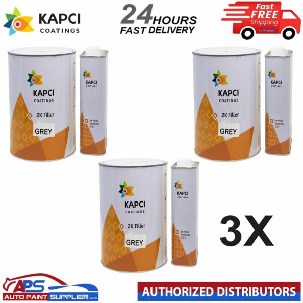 3X Kapci 3.75L 2K High Build Filler Primer Kit Grey FAST DELIVERY Model: FLK625/3GKX3