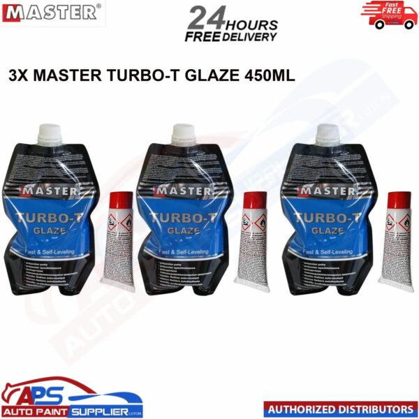 3x MASTER TURBO-T GLAZE 450ML WITH HARDENER TUBE 15G - FAST DELIVERY Model: M10186