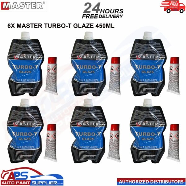 6x MASTER TURBO-T GLAZE 450ML WITH HARDENER TUBE 15G - FAST DELIVERY Model: M10186